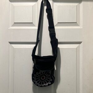 Chic Black Crossbody Bag with Mandala Pattern